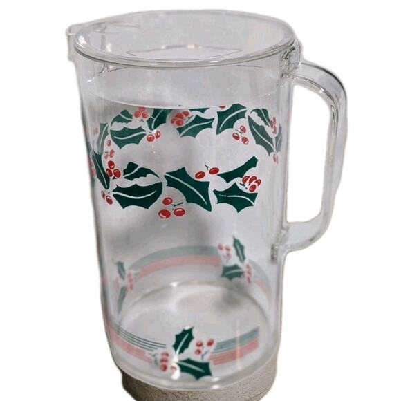 Vtg 11 Piece Acrylic Serving Set Tray Pitcher Cups Christmas Holly Leaves NOS - Picture 3 of 13